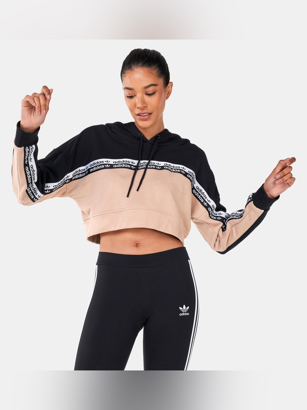 adidas Women's Cropped Hoodie - Black & Beige XL